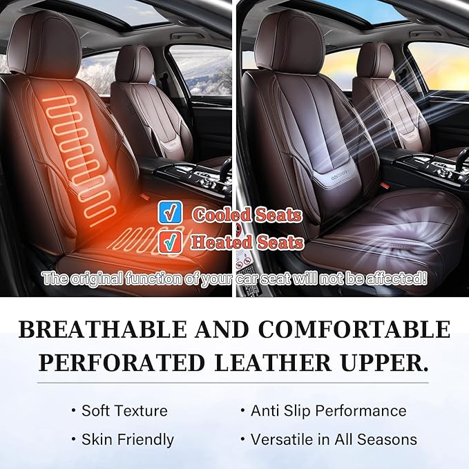 Coverado Seat Covers, Car Seat Covers Front Seats, Car Seat Cover, Waterproof Leather Seat Covers, Seat Cushion, Front Car Seat Covers Leather Car Seat Protector Universal Fit Most Cars Brown