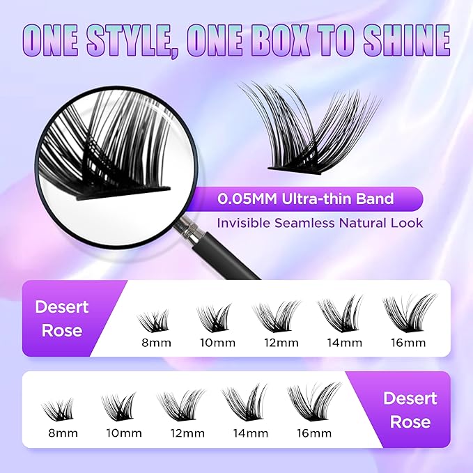Lash Extension Kit DIY Lash Clusters Kit Eyelash Extensions Individual Lashes Extensions with (BondSeal,Tweezers,Remover,168PcsDesert Rose,8-16)