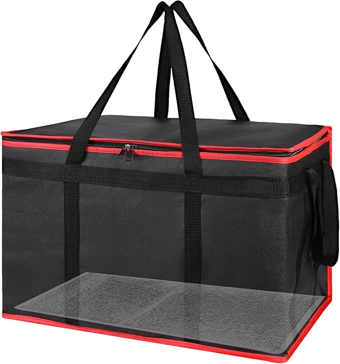 Bodaon Insulated Food Delivery Bag With Hard Bottom, XXXL Pizza Cooler Bags, Rideshare Delivery Bag, Grocery Shopping and Catering Thermal Cold/Hot Styrofoam Carrier for Travel/Car