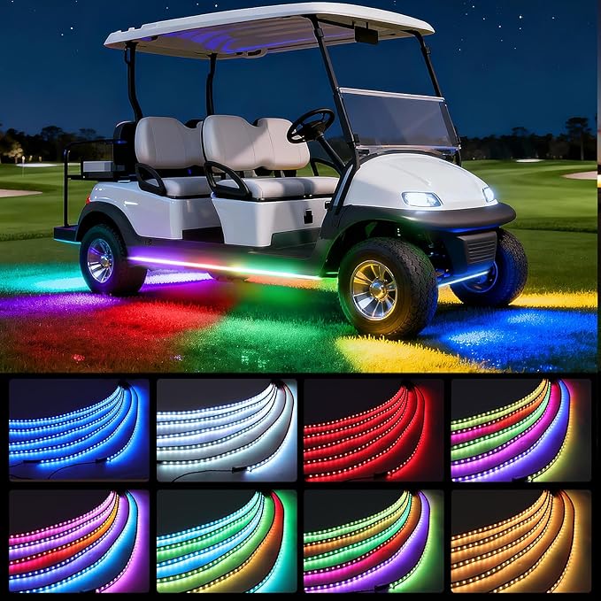 6pcs Golf Cart Underglow LED Strip Lights,Dream Color Golf Cart Lights W/Remote&APP Control Sound Active Music Sync 12V - 80V Input Neon Accent Light Kit Compatible with EZGO Yamaha Club Car