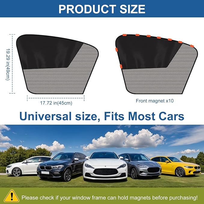 Car Window Shades, 2Pack Magnetic Front Car Window Cover, Half Blackout & Half See-Through Driver Side Window Sun Shade for Eating/Breastfeeding/Taking a Nap/Clothes Changing/Camping
