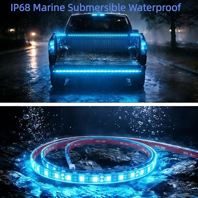 12V Marine Boat LED Light Strip Super Bright, 2 Pack 6.56FT IP68 Fully Waterproof RV Front Cap Lights, Golf Cart Underglow Roof Lights Strip for Truck ATV UTV SUV Car Pickup Trailer, Cuttable, Blue