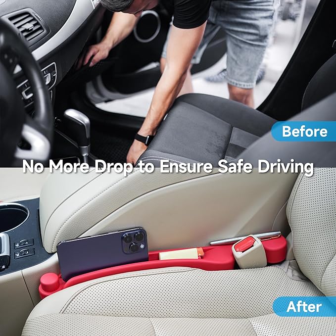 Givifive Car Seat Gap Filler Set of 2, 3IN1 Seat Side Gap Filler Plug with Storage Slot & Hook Function, Soft Foam Universal Fit Car SUV Truck Fill Gap Between Seats Console Organizer (Narrow Red)