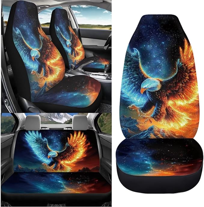 KEIAHUAN Eagle Pattern Full Set Seat Covers for Car Front Seat Covers and Split Rear Bench Seat Covers Washable Stretchy Universal Vehicle Seat Cushion Cover Universal Fit for Cars, Trucks, SUV, Van