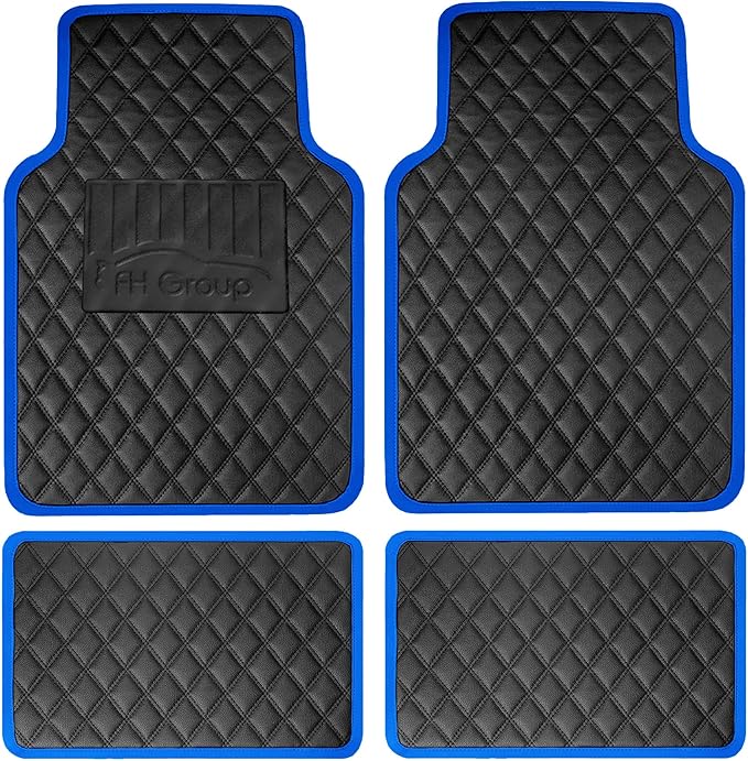 FH Group Universal Fit Diamond Pattern Faux Leather Automotive Floor Mats fits Most Cars, SUVs, and Trucks Blue