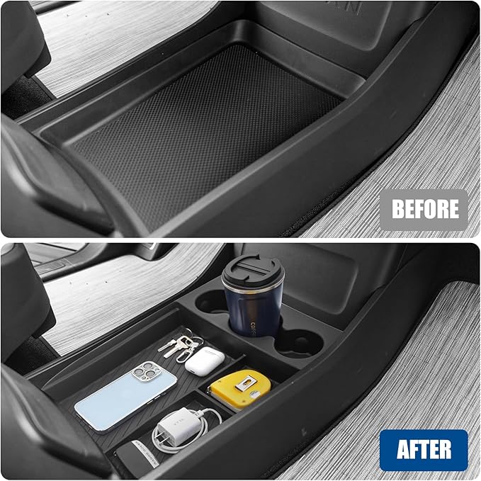 Lower Center Console Organizer for 2022-2026 Rivian R1T & R1S Accessories, Floor Console Storage Tray Insert with Cup Holder