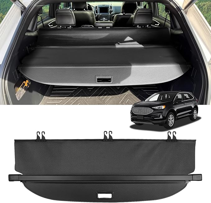 Cargo Cover for Ford Edge 2025-2015 Accessories Retractable Trunk Cover Security Shielding Shade Cargo Luggage Cover Trunk Privacy Protection (Carbon Fiber Texture)