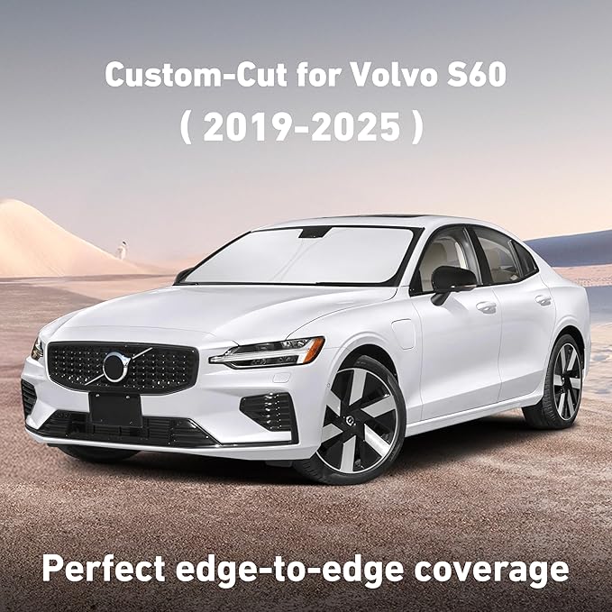 EcoNour Windshield Sunshade Compatible for Volvo S60 2019-2023 2024 2025, Sun Visor for Front Windshield & Window Sun Shade Cover, UV Heat Blocker & Protector, Car Accessories