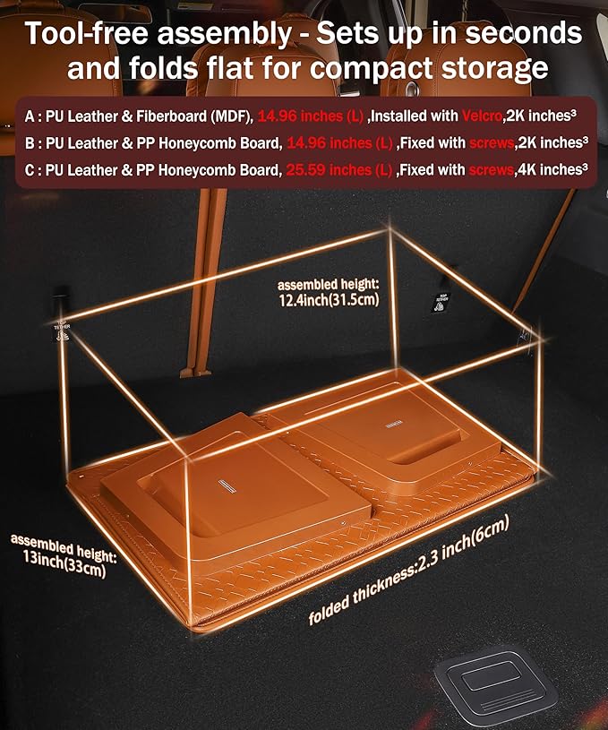 Trunk Organizer for suv,car storage organizer,lid Box,PU Leather & PP Honeycomb Board,Fixed with screws extremely sturdy,Collapsible and Adjustable,15''L x 13''W x 12.4''H,2K inches³(size B)
