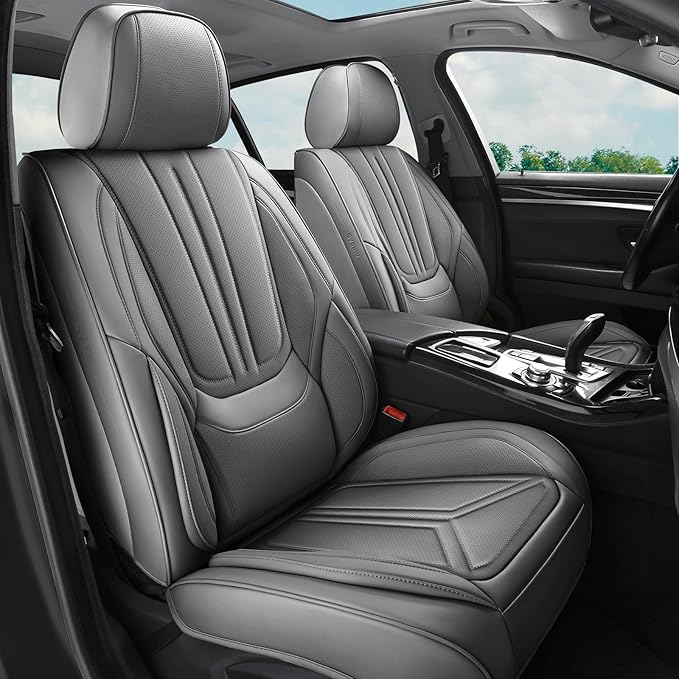 Car Seat Covers, Premium Leather Car Seat Covers, Waterproof and Breathable Seat Covers, Universal Car Seat Protector Fit for Cars, Trucks, SUVs, Pick-ups (Gray, 2 PCS Front Seat)