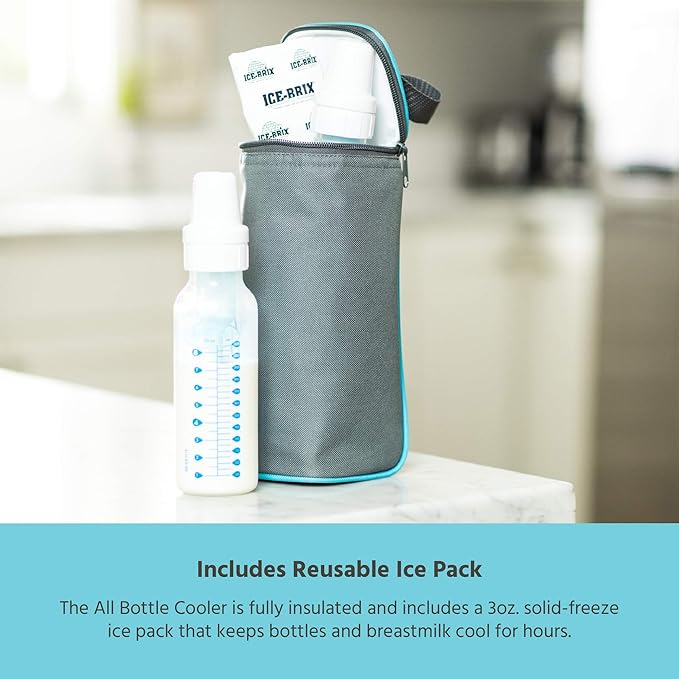 J.L. Childress Breast Milk Cooler Travel Bag - Insulated Baby Bottle Storage Bag, Portable Organizer Pack for Breast Milk, Use for Daycare or On the Go, Fits 1-2 Bottles - Grey/Teal
