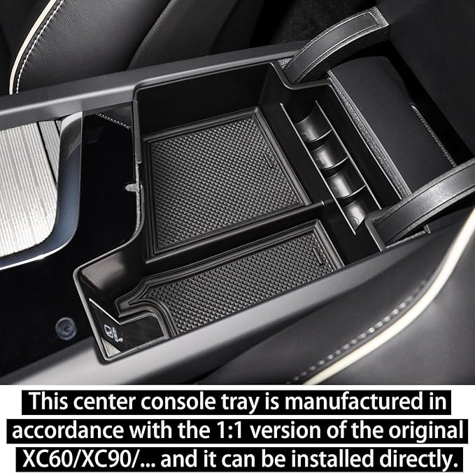 RUNROAD Center Console Organizer Tray Compatible with Volvo XC60 (2018-2025) / XC90 (2021-2024) / S90 S60 (2020-2025) V60 V90 Accessories, Insert Armrest Tray Middle Console Organizer