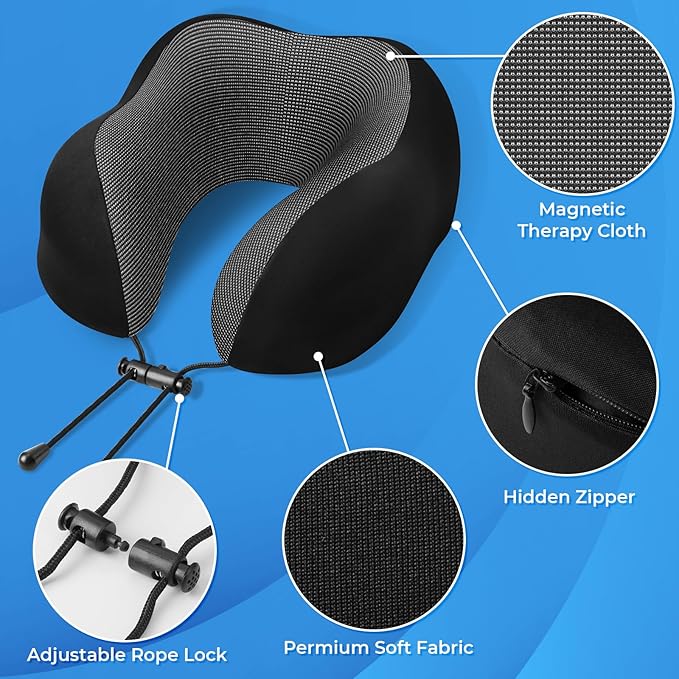 Travel Pillow, 2 Pack Travel Pillows for Sleeping Airplane, Neck Pillow Airplane, Memory Foam Neck Pillow Set with Eye Mask, Earplugs and Storage Bag -Black & Pink
