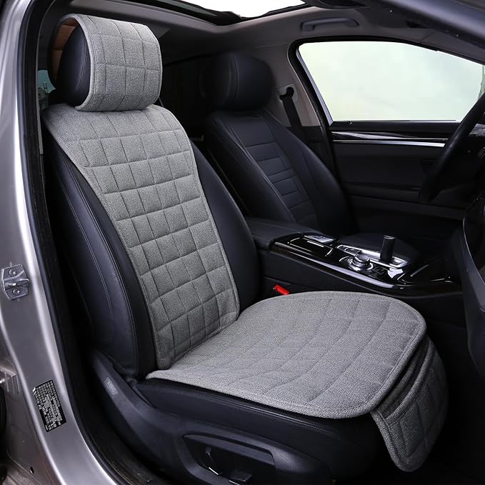 Suninbox Car Seat Covers Front Seat Only,Cloth Car Seat Covers,Linen Car Seat Protector Universal Fits Most Automotive,Vans,SUVs,Trucks Gray