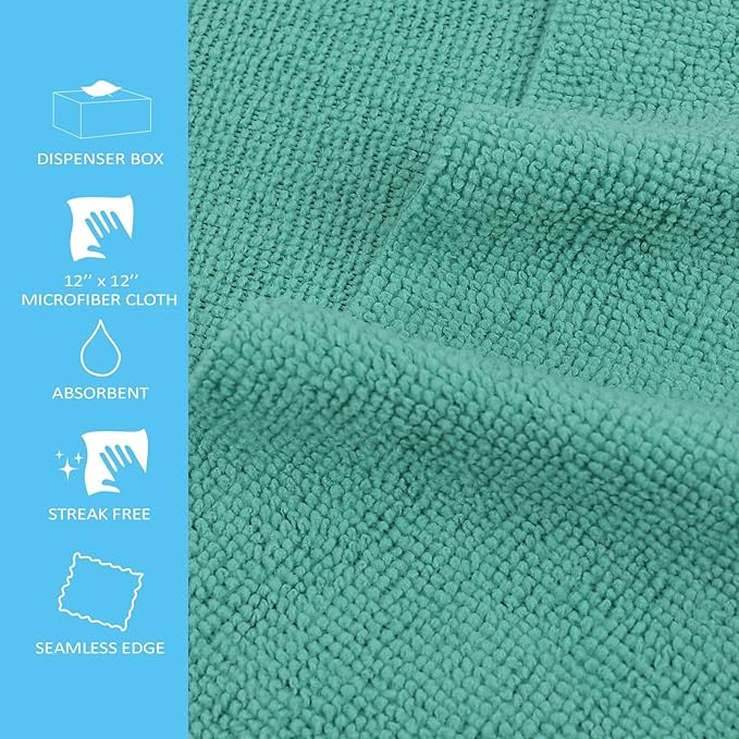 Tricol Clean 50PK Profesional Resuable Lint Free Microfiber Edgeless Cleaning Cloth Cleaning Rags,Absorbent Microfiber Wipes for Housekeeping, Car Cleaning（12 * 12 Inches）（ Green 1）