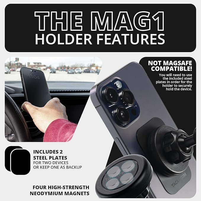 Tackform Link Vent Mount Magnetic Phone Holder - Compatible with 2021-2025 Ford F150 & Raptor, 2023-2025 Ford Super Duty | Aluminum | 2" Arm | Yellow | (NOT MAGSAFE Compatible)