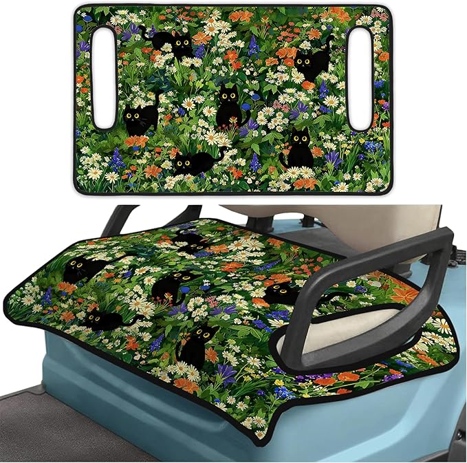 Green Golf Cart Seat Covers, Black Cat Flower Golf Cart Seat Towel Blanket for Club Car, Golf Cart Accessories, Keep Seat Comfortable and Cool for 2-Seat Golfs Carts, Gifts for Christmas Thanksgiving