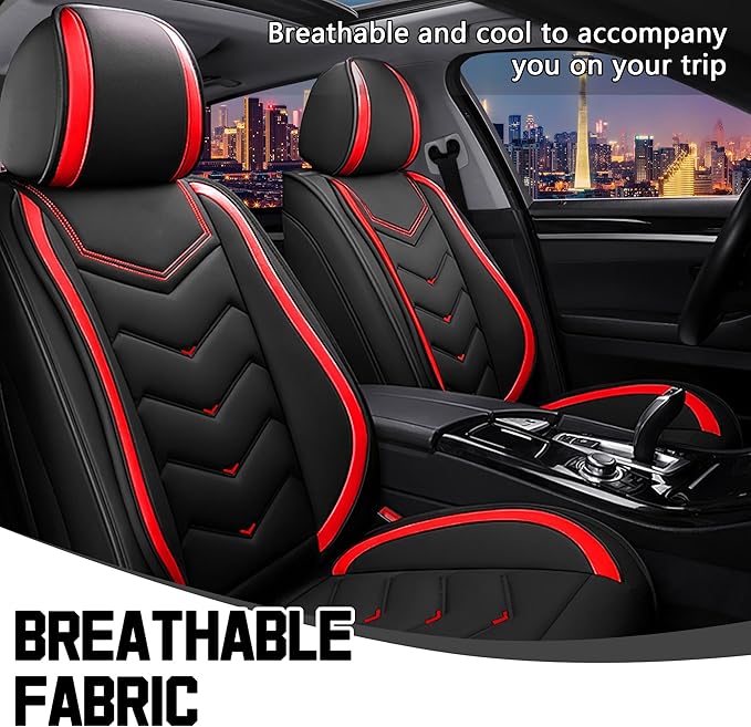 CTDS Car Seat Covers for Chevy Malibu 2000-2026, Stylish Sport Seat Cover, Premium Nappa Leather Car Seat Cover. Automobile Seat Covers Sets.(Standard 2 Seats/Black Red)
