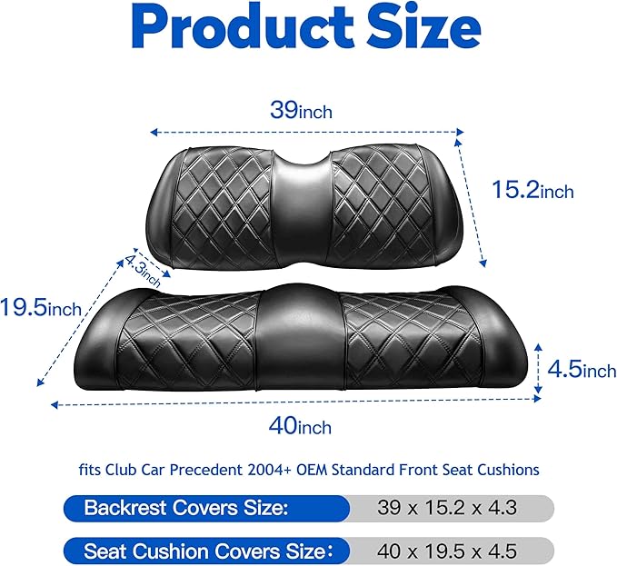 NOKINS Golf Cart Diamond Seat Covers Kit with Sponge Padding - Fit for Most OEM Standard Front Seats, OEM Standard Seat Upgrade Seat Covers (Fit for Club Car Precedent 2004-UP)