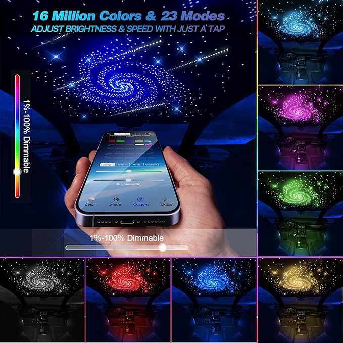 VASTFIRE Starlight Headliner Kit, Meteor + Twinkle Star Headliner kit Music/Voice Activated Star Lights for Car, Bed Room, RVs, Home Theaters | Bluetooth + Remote Control