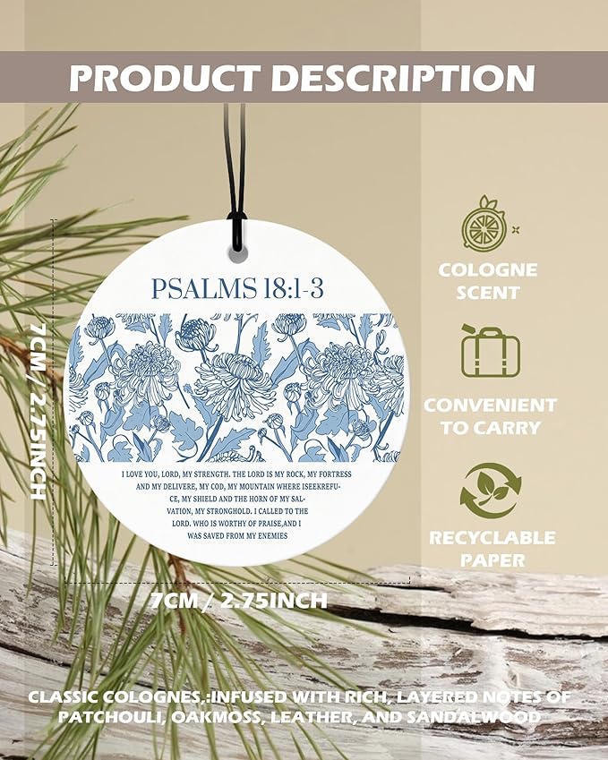 Blue Christian Round Citrus Car Air Freshener 4 Pcs, Blue Coquette Bow Tulip Floral Hanging Air Freshener for Cars Bathroom Dorm Books Decor, Girly Christian Accessories Gifts for Women Girls