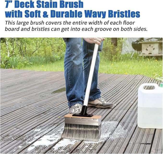 7-Inch Deck Stain Brush Applicator for Applying Paints, Sealers on Wood, Fence, Brick, Concrete Walls - Heavy-Duty Outdoor Oil Staining Brush