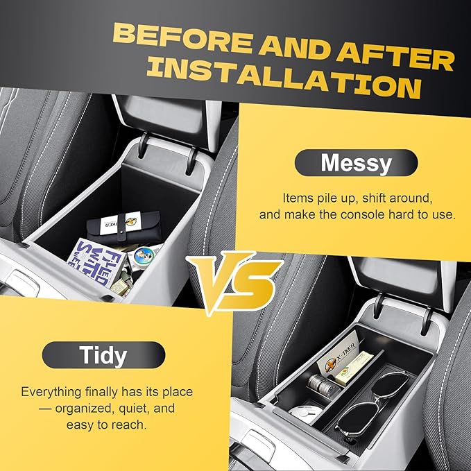 Center Console Organizer Tray Compatible with 2025 2026 Hyundai Tucson SEL/SE/XRT/SEL Convenience Accessories – Custom Fit 2025-2026 Tucson Armrest Storage Box (NOT for Hybrid/Plug-in Hybrid/Limited)