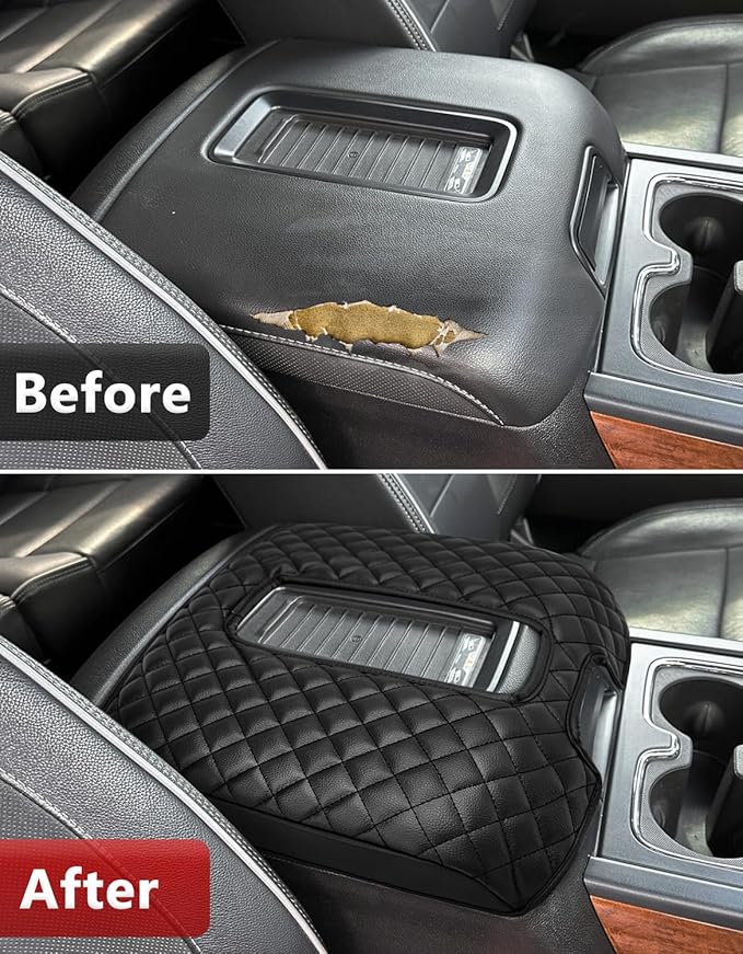 KBH Center Console Armrest Cover for Chevy Silverado & GMC Sierra 1500 2500 3500 2014-2018, Yukon & Tahoe & Suburban 2015-2020, Arm Rest Cushion, Vinyl Leather, Black (Fits Bucket Seat Console Only)