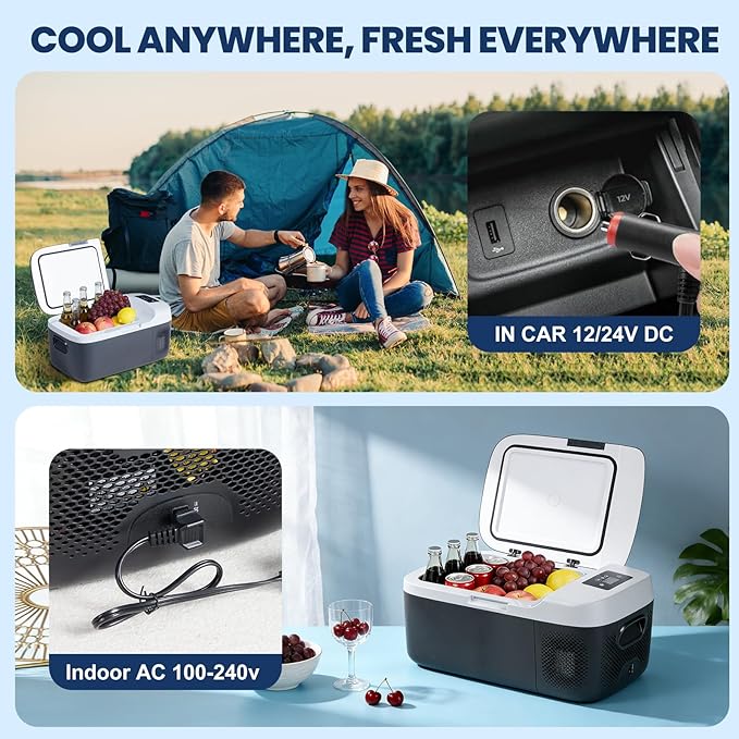 OLIXIS Portable Car Refrigerator, 17QT Single-Zone Electric Cooler for Vehicles, -4℉-68℉ Freezer Smart Control via Bluetooth with Car Battery Protection, Child Lock, 12/24V DC & 100-240V AC Powered