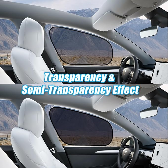ZATOOTO Tesla Model Y Window Shades for Front Window Sun Shade Semi Transparent Static Cling | Custom Fit 2020-2024 | 95% UV & Heat Block | Privacy Protection | No Adhesive, Tool-Free Install