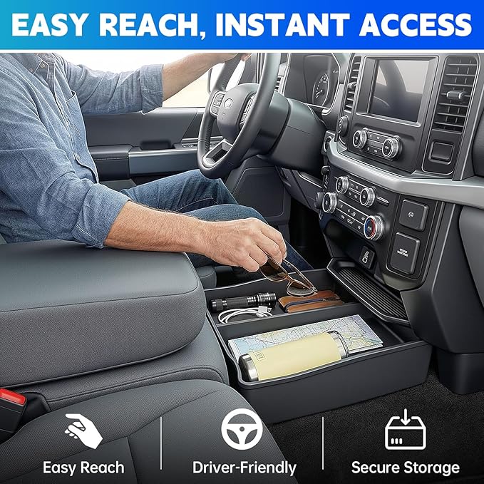 Floor Console Organizer Fits for 2015-2026 Ford F150 & 2017-2026 F250 F350 F450 Center Console Storage Compatible with F150-450 Jump Seat/Bench Seat Accessories Large Capacity Armrest Tray