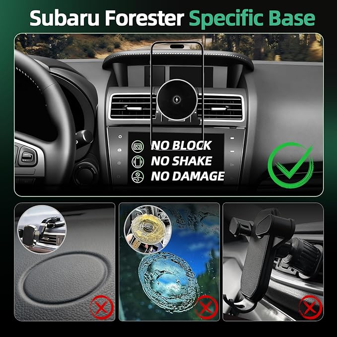 Car Cell Phone Holder for Subaru Forester (2007-2013 2014), Magnetic Phone Holder, Magsafe Car Mount Charger, Dashboard Phone Holder, Cell Phone Automobile Cradles, 15W Wireless, 360° & Hands Free