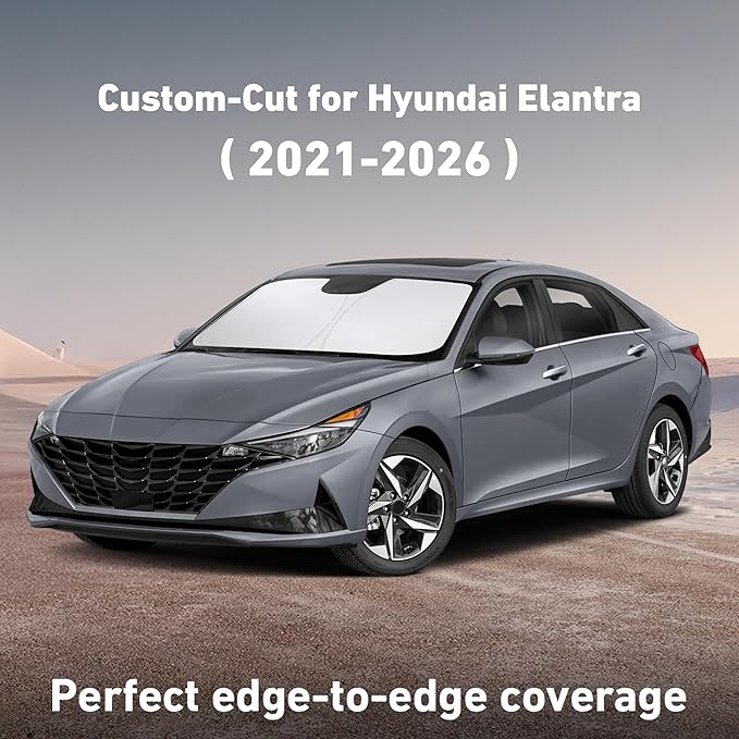 EcoNour Windshield Sunshade Compatible for Hyundai Elantra 2021-2024 2025 2026, Sun Visor for Front Windshield & Window Sun Shade Cover, UV Heat Blocker & Protector, Car Accessories