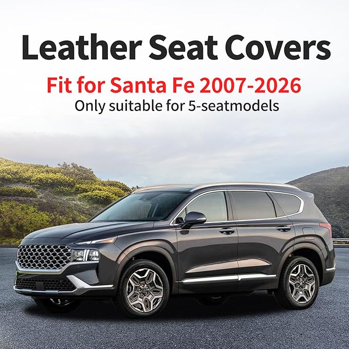 Fit Santa Fe Car Seat Covers for Hyundai Santa Fe 2007-2026 (Only 5-Seat Version) - Full Set Premium Leather, Waterproof, All-Weather, Airbag Compatible, Car Seat Protectors (Redline)