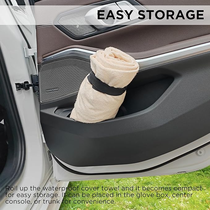 Waterproof Seat Cover Towel, 2PCS Premium Sweat Carseat Protector, Perfect for Universal Anti-Slip Car Truck SUV Seat, Great for Surfing Yoga Gym Workout, Tan
