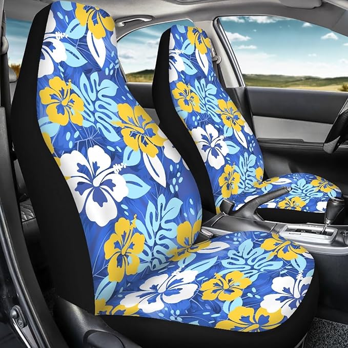 Universal Car Seat Cover Front Seats Only,Beautiful Tropical Hawaiian Flowers Automotive Car Interior Covers Aztec Decorative Seat Cover for Full Back and Seat for Cars Sedans Truck SUV Vans