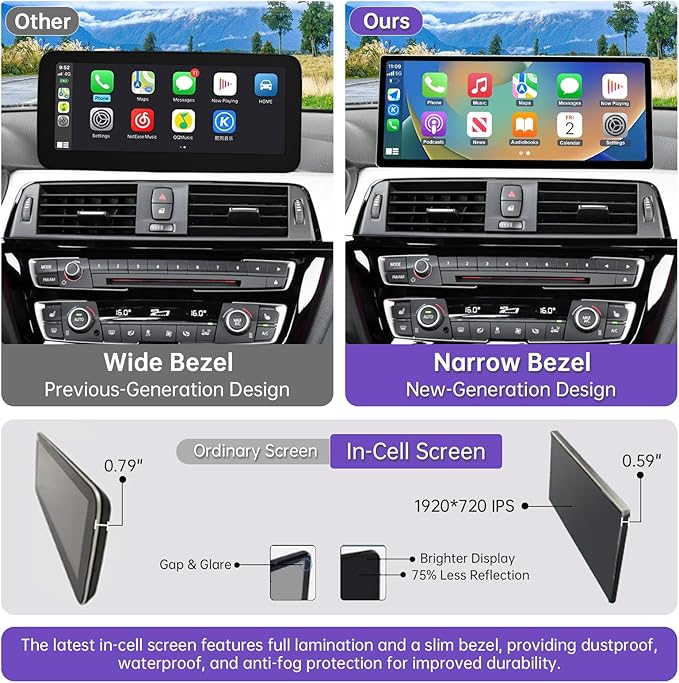 NINETOM 2026 Upgraded 12.3" Ultra-Narrow Touchscreen Wireless CarPlay Android Auto Receiver Compatible with BMW 3/4 Series F30/F31/F32/F33/F34/F36 (2017–2019), for EVO System