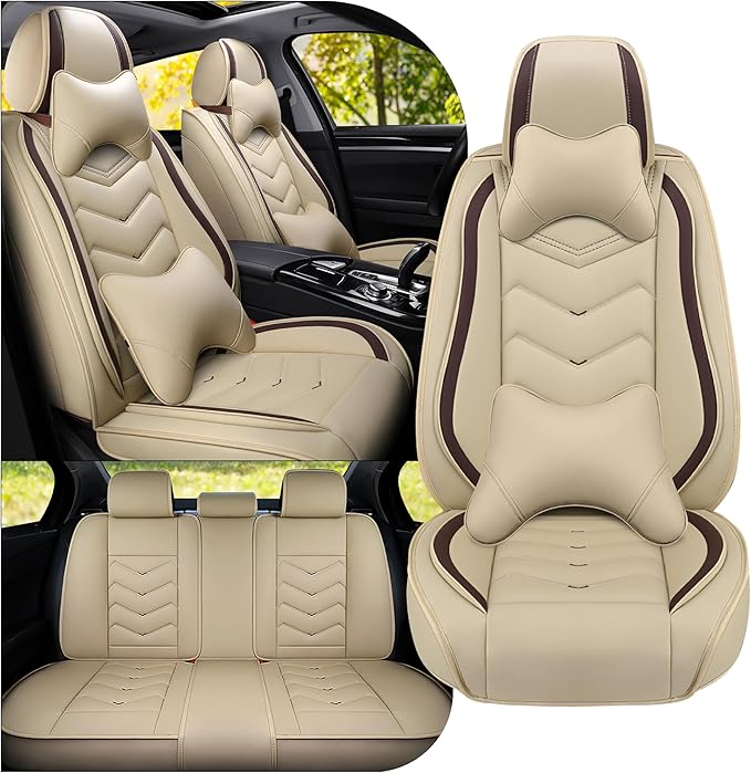 Car Seat Covers Fit for Infiniti g37 2000-2026, Stylish Sport Seat Covers, Waterproof Wear-Resistant Premium Nappa Leather Car Seat Cover.(Full Set with Pillow/Beige)