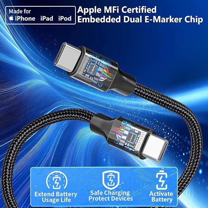 [Apple MFi Certified] iPhone 17 Car Charger, KYOHAYA 6-Port 120W USB-C&USB-A Power Cigarette Lighter Fast Charging PD/QC USB-C Car Charger + Type-C Braided Cord for iPhone 17/17 Pro/16/15/Galaxy/Pixel