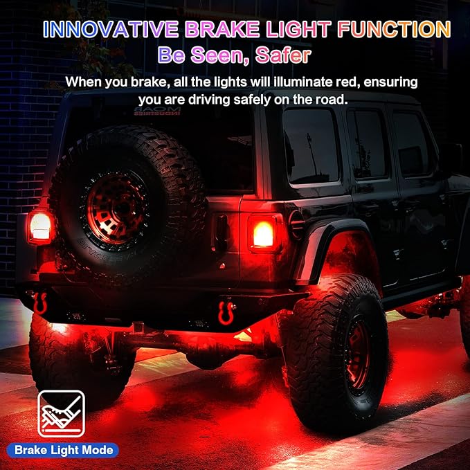 6Pods Segmented RGB LED Rock Lights Kit for ATV UTV 4 Wheeler Can-Am SXS RZR Side By Side Offroad Golf Cart with APP/RF Remote, Multicolor Underglow Accent Light Waterproof Vehicle Music 12V Underbody