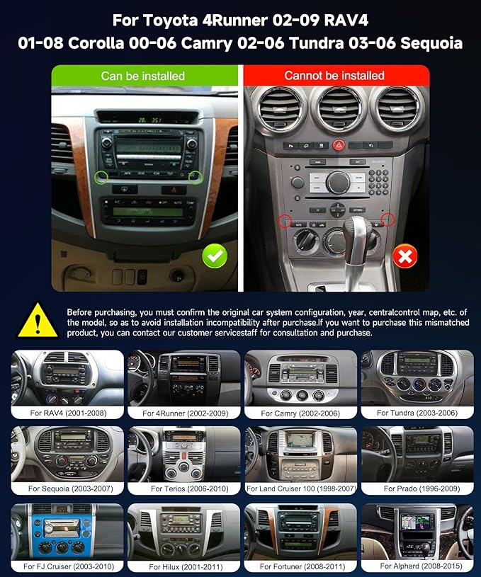 8Core 6+128GCar Stereo for Toyota 4Runner 02-09 RAV4 01-08 Corolla 00-06 Camry 02-06 Tundra 03-06 Sequoia Wireless Carplay/Android Auto,Android 7“ IPS DSP GPS 5G WiFi BT FM Mirror Link Backup Camera