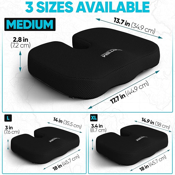 FORTEM Seat Cushion, Office Chair Cushion, Desk Chair Memory Foam, Sciatica Coccyx Tailbone Pain Relief, Pressure Relief, Sitting Pad, for Long Gaming & Sitting, Washable Cover, Non Slip