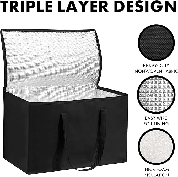 Carrywell (Not Made In China) Insulated Food Delivery and Catering Bags, XXXL Pizza Delivery and Reusable Warming Bag, Thermal Insulation Tote for Hot and Cold Food, Doordash
