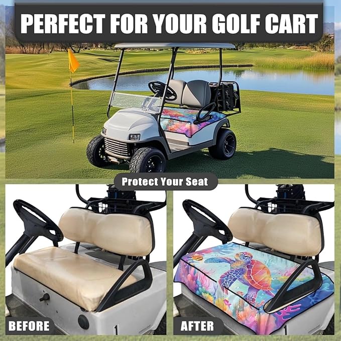Biyejit Golf Cart Seat Covers with 4 Pockets Golf Cart Seat Towel Blanket Fits 2-Seat Golf Carts, Golf Cart Accessories