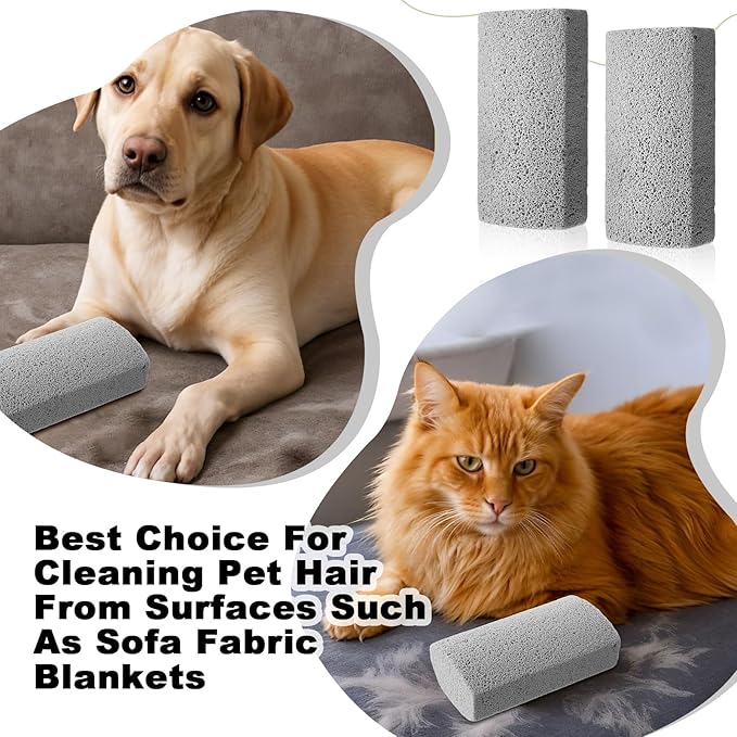 2 Pcs Pet Hair Block, Pet Hair Remover Grey Pumice Stone for Dog Cat Fur Removal Cleaning Dog Cat Fur Remover Stone Pets Rocks for Sofa Car Interior Bedding Carpet Couch Furniture