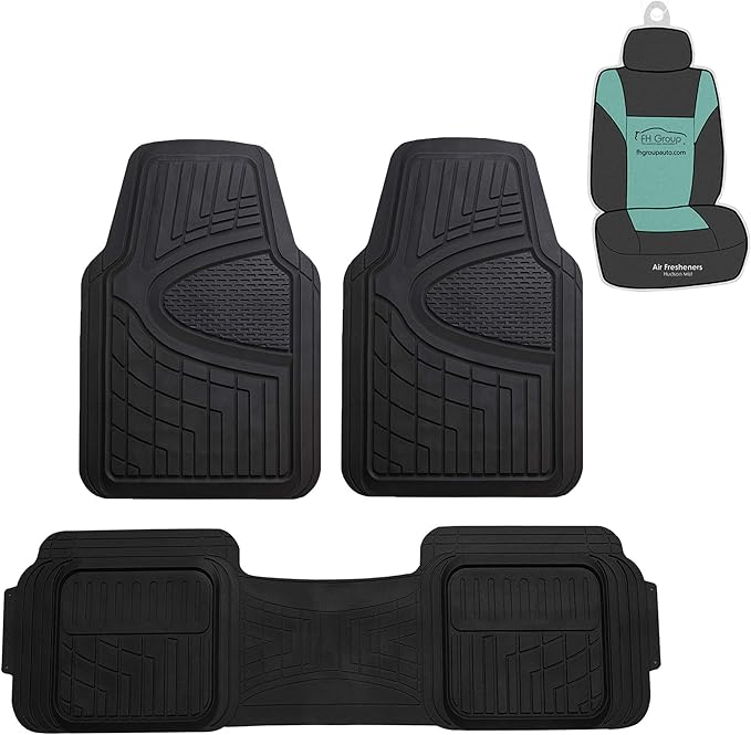 FH Group Automotive Floor Mats Tall Channel Black Universal Fit Full Set Climaproof™ for Most Sedan, SUV and Trucks, Trimmable Rubber Combo Small Car Seat Cover Design Heavy-Duty Floor Mats for Car