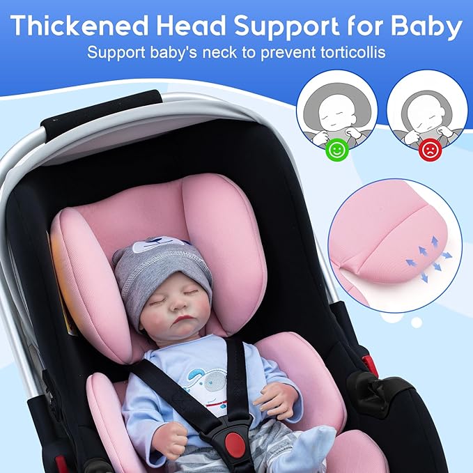 Infant Car Seat Insert, Ultra-Thick Carseat Head Support for Infant, Breathable Baby Car Seat Head & Body Support Compatible with Stroller, Universal Baby Car Seat Cushion with Filled Sponge