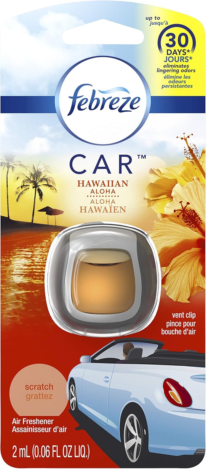 Febreze Car Air Fresheners, Hawaiian Aloha, Odor Eliminator for Strong Odors Car Vent Clips, 0.06 Fl. Oz.