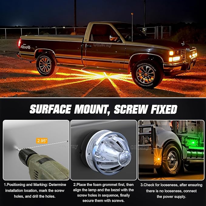 8-Pack Dual Color Watermelon Lights LED Strobe & Steady Cab Roof Clearance Warning Marker Lights with Clear Lens & Bezel Suitable for Trailer Kenworth Peterbilt Freightliner (Amber Green)