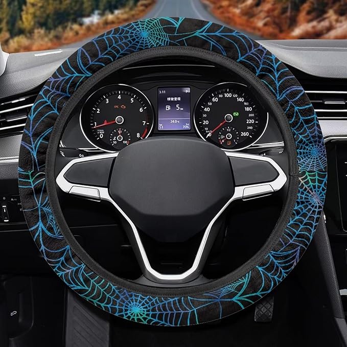SEANATIVE Blue Cobweb Auto Steering Wheel Cover Auto Interior Protector Accessiores,Non-Slip Universal fit 15 inch, for Van Car Sedan SUV